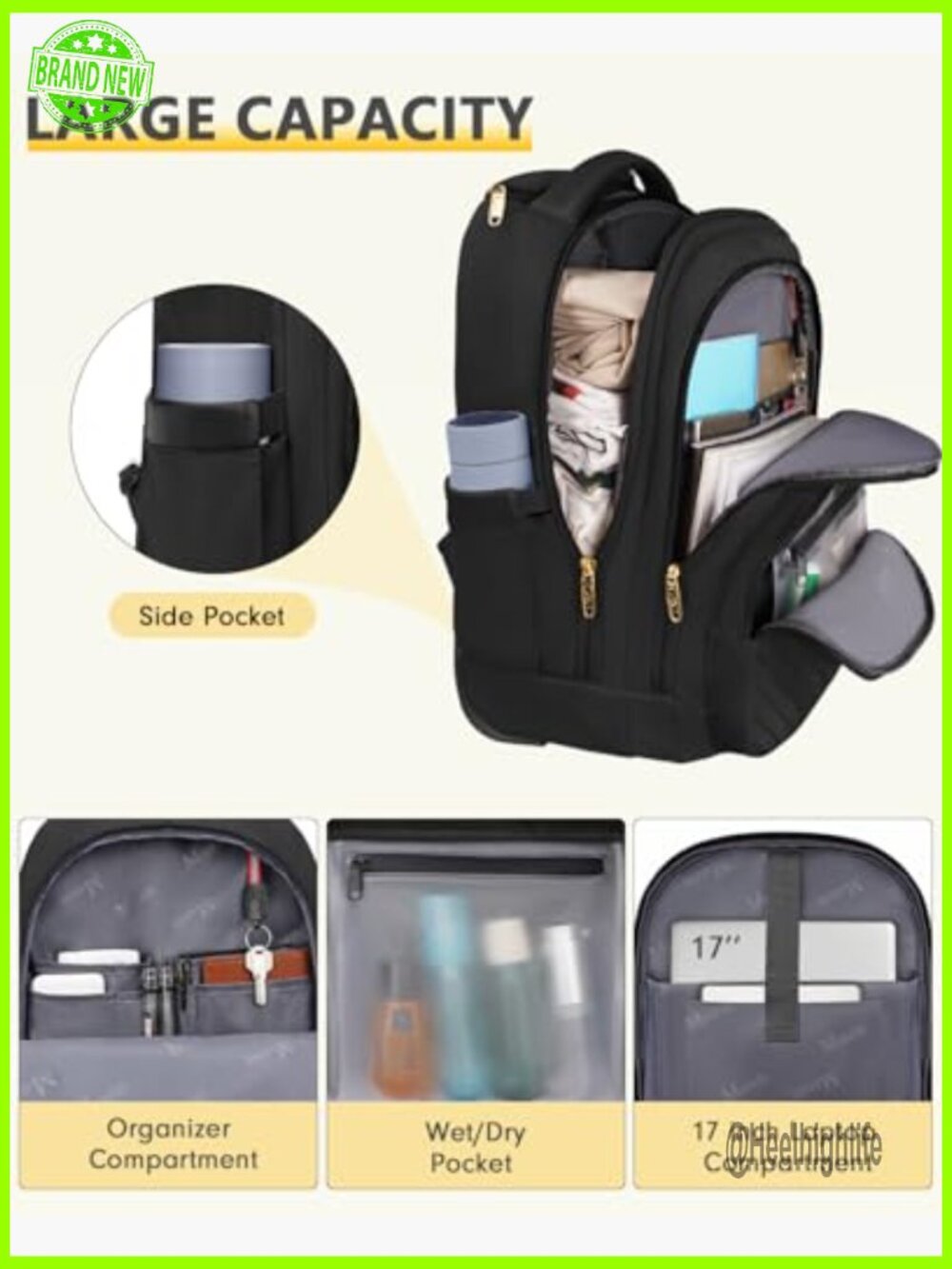 Waterproof Rolling Laptop Backpack with USB Port, 17.3 Inch Travel Daypack - Picture 6 of 7